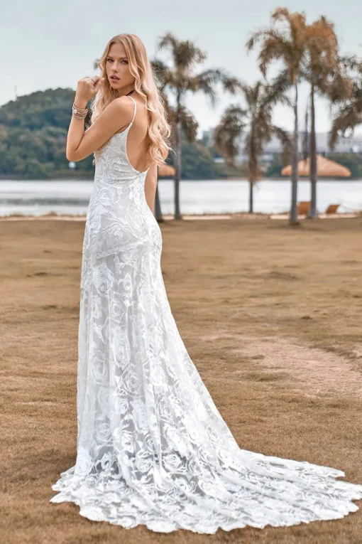 Charming Mermaid Spaghetti Straps Lace Ivory Wedding Dress with Sweep Train