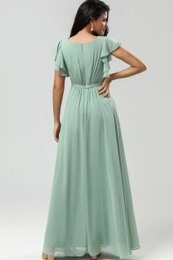 Chiffon A Line Green Bridesmaid Dress with Pleated