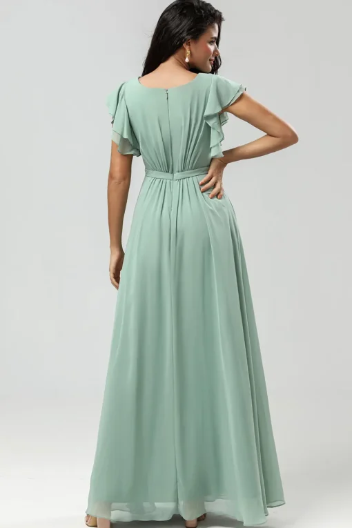 Chiffon A Line Green Bridesmaid Dress with Pleated