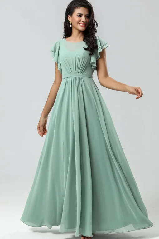 Chiffon A Line Green Bridesmaid Dress with Pleated