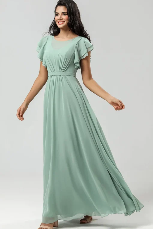 Chiffon A Line Green Bridesmaid Dress with Pleated