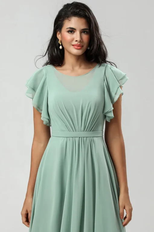 Chiffon A Line Green Bridesmaid Dress with Pleated