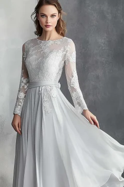 Chiffon Grey A Line Mother of the Bride Dress with Lace Appliques