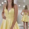 Classic A Line Spaghetti Straps Yellow Graduation Dress with Criss Cross