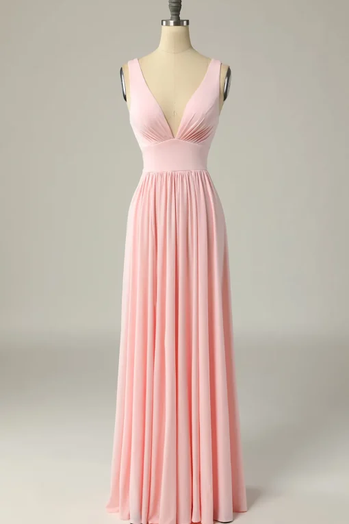 Classic A Line V Neck Yellow Long Prom Dress with Slit