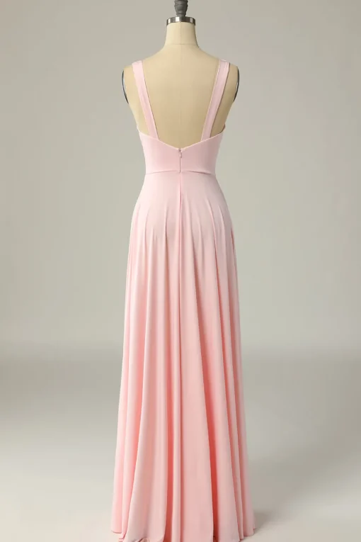 Classic A Line V Neck Yellow Long Prom Dress with Slit