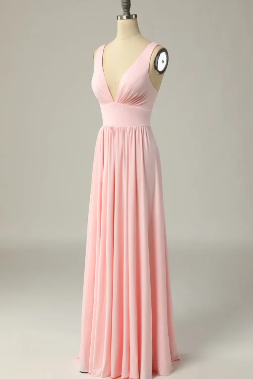 Classic A Line V Neck Yellow Long Prom Dress with Slit