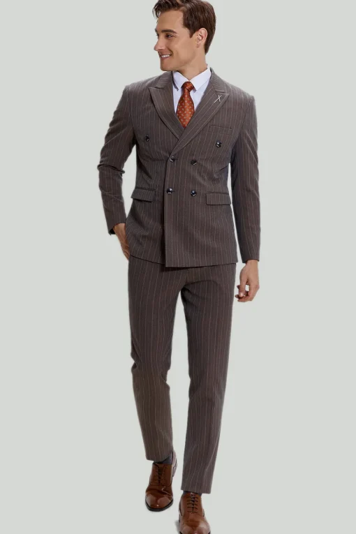 Coffee Pinstripe 3 Piece Men's Prom Suits