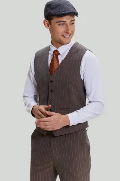 Coffee Pinstripe 3 Piece Men's Prom Suits