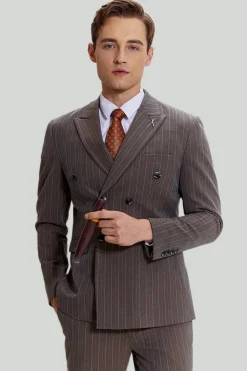 Coffee Pinstripe 3 Piece Men's Prom Suits