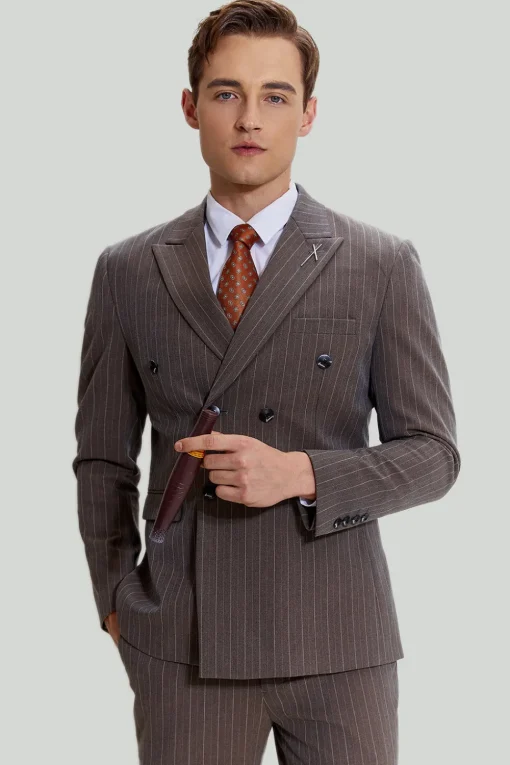 Coffee Pinstripe 3 Piece Men's Prom Suits