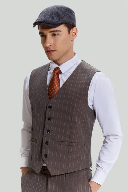Coffee Pinstripe 3 Piece Men's Prom Suits