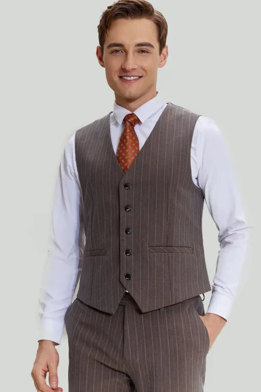 Coffee Pinstripe 3 Piece Men's Prom Suits