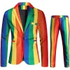 Colorful Striped Yellow Single Button Notched Lapel 3 Piece Men's Christmas Suit
