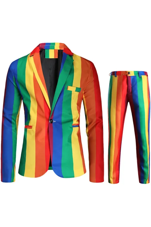 Colorful Striped Yellow Single Button Notched Lapel 3 Piece Men's Christmas Suit