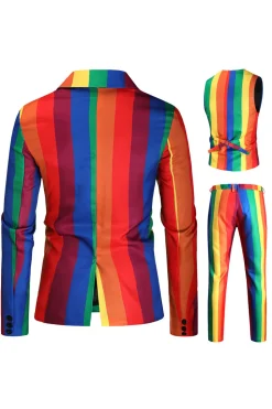 Colorful Striped Yellow Single Button Notched Lapel 3 Piece Men's Christmas Suit