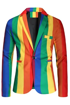 Colorful Striped Yellow Single Button Notched Lapel 3 Piece Men's Christmas Suit