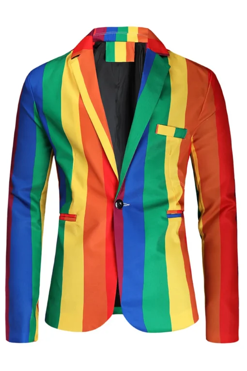 Colorful Striped Yellow Single Button Notched Lapel 3 Piece Men's Christmas Suit