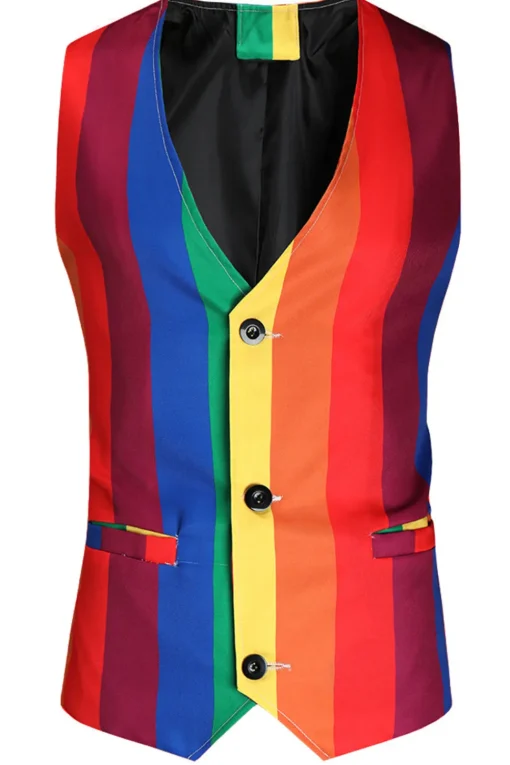 Colorful Striped Yellow Single Button Notched Lapel 3 Piece Men's Christmas Suit
