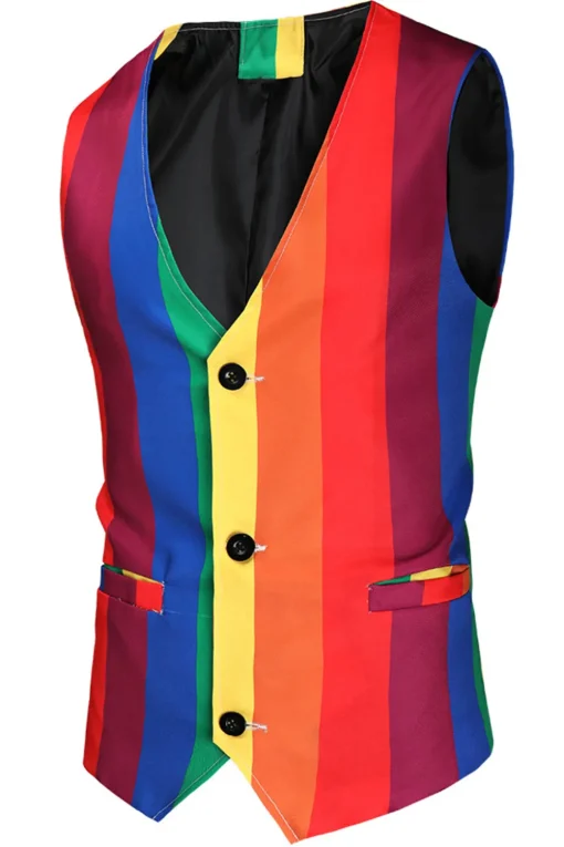 Colorful Striped Yellow Single Button Notched Lapel 3 Piece Men's Christmas Suit