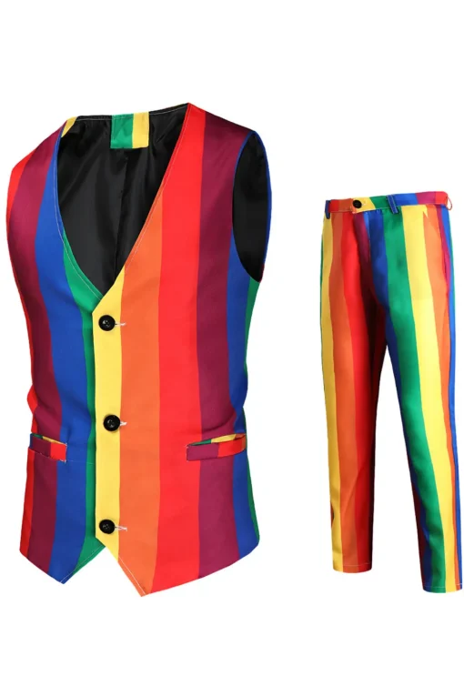 Colorful Striped Yellow Single Button Notched Lapel 3 Piece Men's Christmas Suit