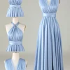Convertible Blue Satin Bridesmaid Dress with Slit