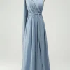 Convertible Chiffon A Line Dusty Blue Long Bridesmaid Dress