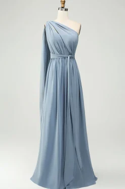 Convertible Chiffon A Line Dusty Blue Long Bridesmaid Dress