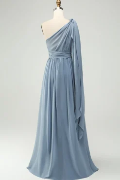 Convertible Chiffon A Line Dusty Blue Long Bridesmaid Dress
