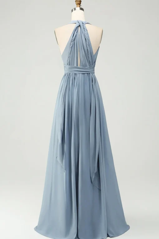 Convertible Chiffon A Line Dusty Blue Long Bridesmaid Dress
