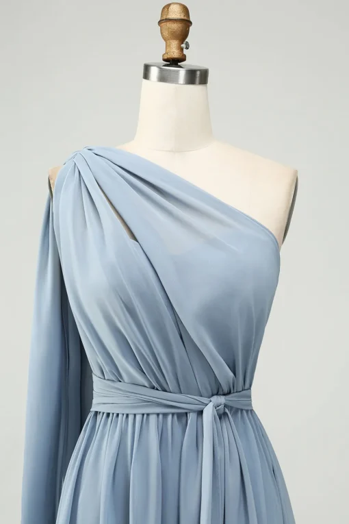 Convertible Chiffon A Line Dusty Blue Long Bridesmaid Dress