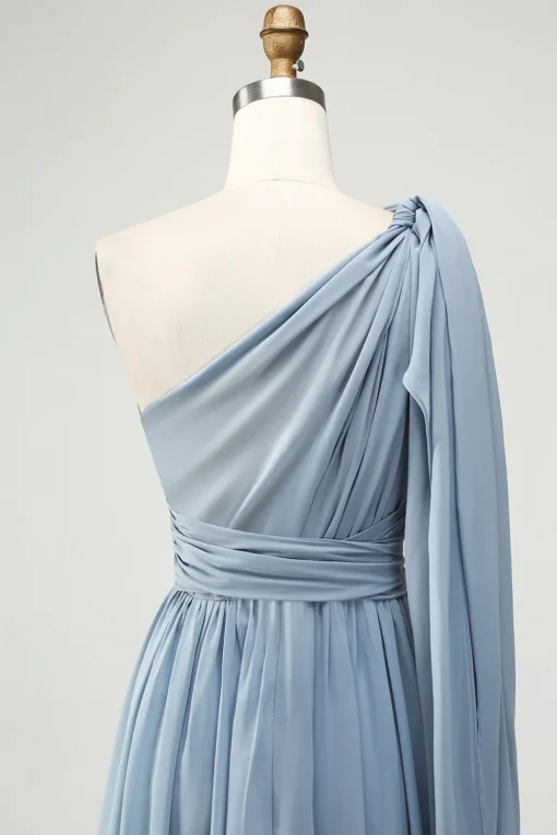 Convertible Chiffon A Line Dusty Blue Long Bridesmaid Dress