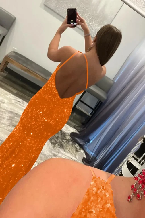 Coral One Shoulder Sequins Mermaid Sparkly Prom Dress
