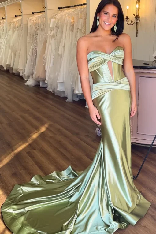 Corset Hollow-out Strapless Mermaid Prom Dress with Slit
