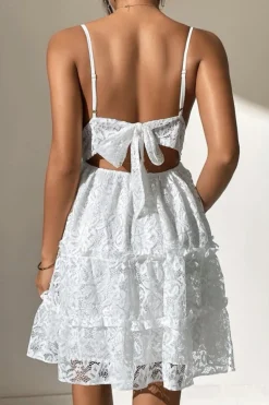 Cute A-Line Spaghetti Straps Mini Lace White Graduation Dress