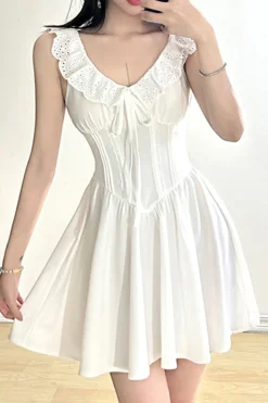 Cute A-Line V-Neck Short Mini White Graduation Dress