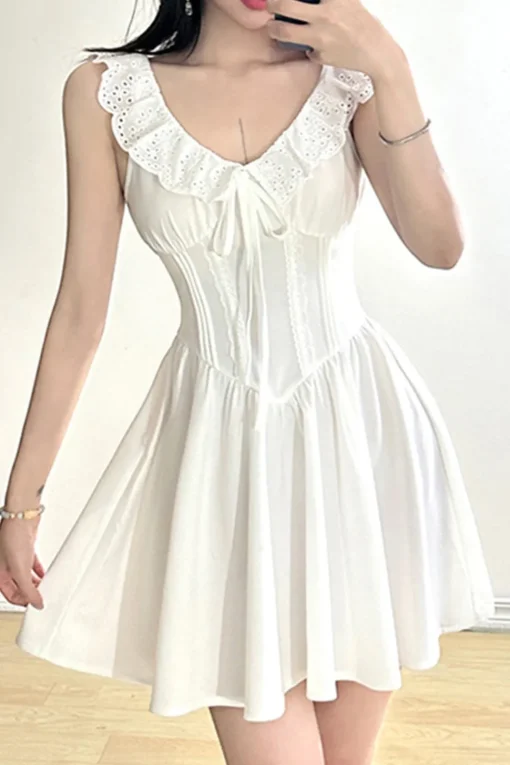 Cute A-Line V-Neck Short Mini White Graduation Dress