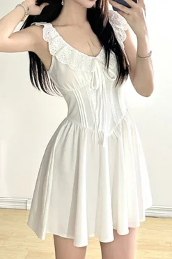 Cute A-Line V-Neck Short Mini White Graduation Dress