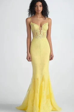 Daffodil Sheath Thin Straps Mesh Formal Dress