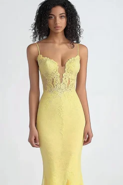 Daffodil Sheath Thin Straps Mesh Formal Dress