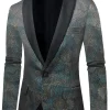 Dark Blue Jacquard Shawl Lapel Men's Prom Blazer