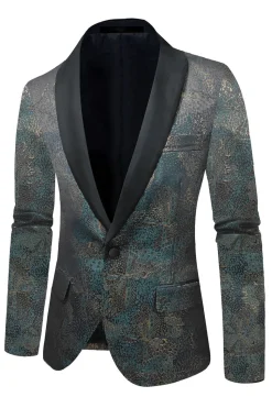 Dark Blue Jacquard Shawl Lapel Men's Prom Blazer