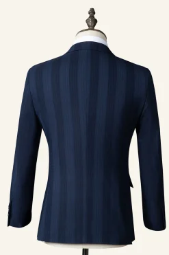 Dark Blue Pinstripe 3-Piece Double-Breasted Men's Suit