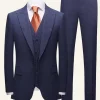 Dark Blue Pinstriped 3 Piece Men Wedding Suits