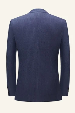Dark Blue Pinstriped 3 Piece Men Wedding Suits