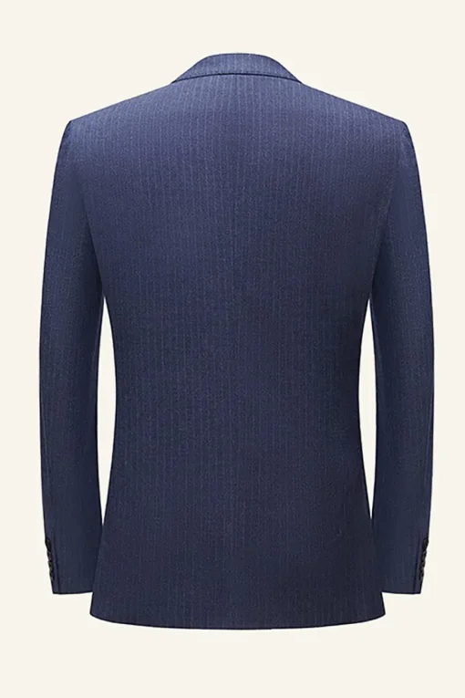 Dark Blue Pinstriped 3 Piece Men Wedding Suits