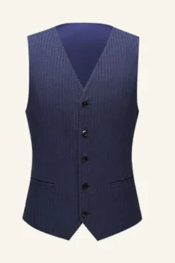 Dark Blue Pinstriped 3 Piece Men Wedding Suits