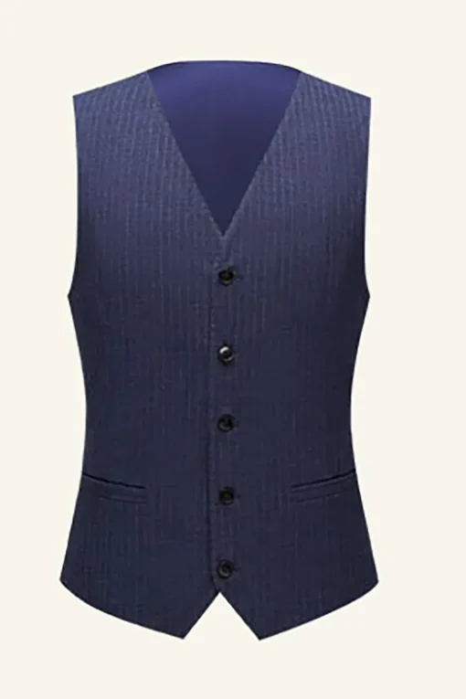 Dark Blue Pinstriped 3 Piece Men Wedding Suits