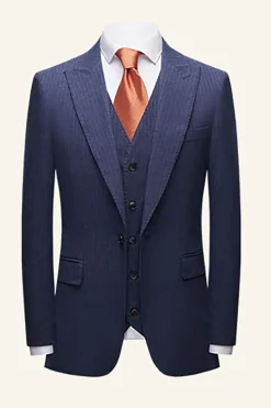 Dark Blue Pinstriped 3 Piece Men Wedding Suits