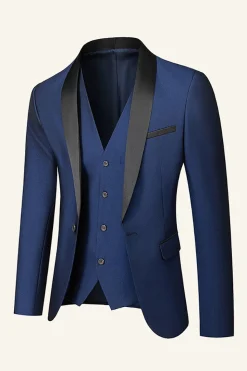 Dark Blue Shawl Lapel 3 Piece Men's Wedding Suits